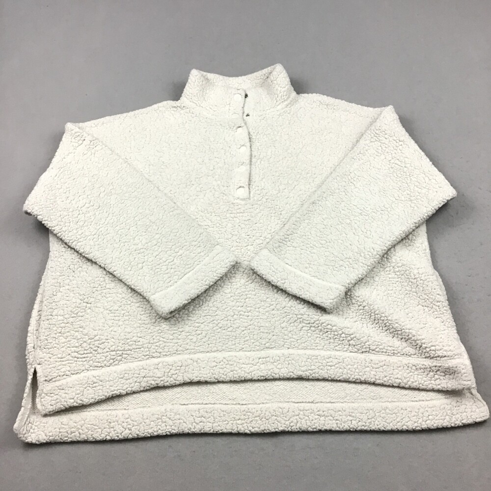 Aerie Sherpa Sweater Women Extra Large Cream White Quarter Snap Pullover XL